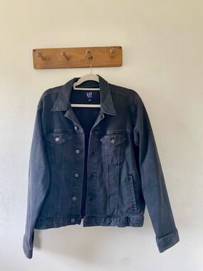 GAP Black Women's Denim Jacket - Classic Button Front, L